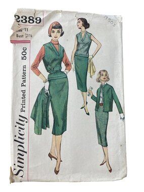 Vintage 50s Simplicity 2389 Sewing Pattern Size 11 Skirt Overblouse Jacket CUT
